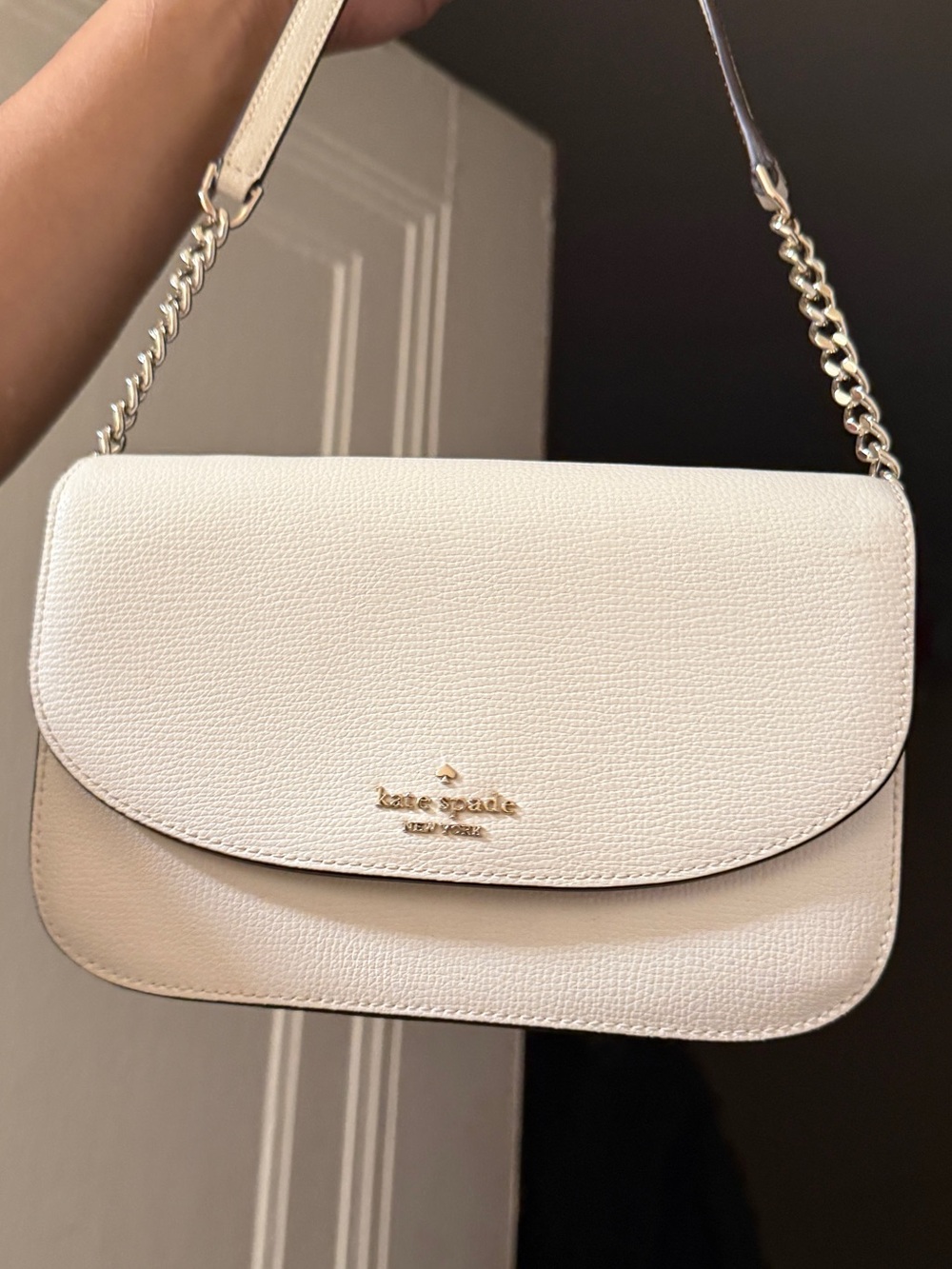 kate spade White Pebbled Leather Chain-Handle Shoulder Bag